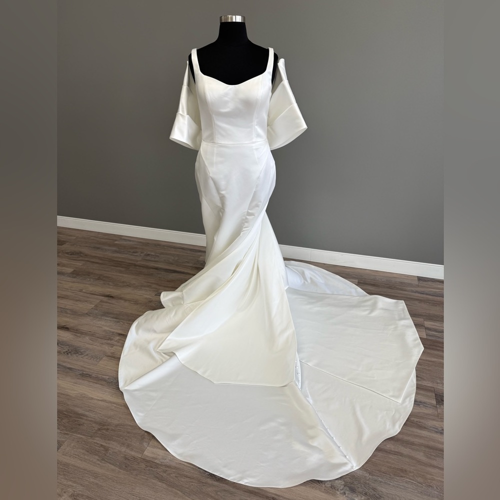 Nora Spencer Signature Ivory Satin Mermaid Dress with Bow Train